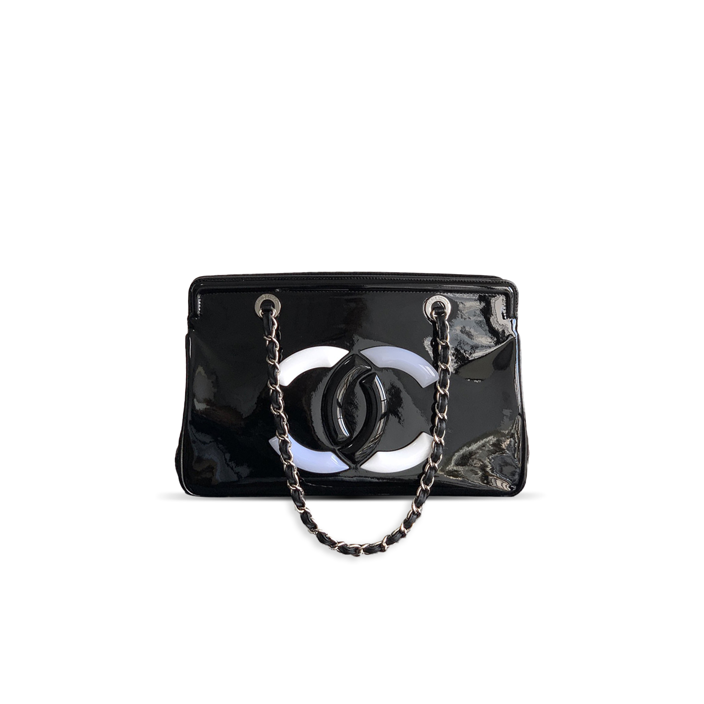 CHANEL COW PATENT LEATHER TOTE BLACK (33*32*12.5cm)